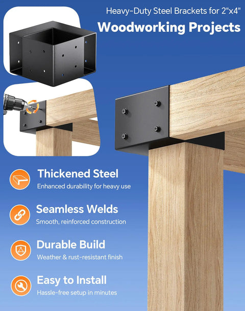 Heavy Duty Steel Workbench Bracket Kit Four Pack With 3 Way Right Angle Corner Brackets And Screws For DIYers And Pros Creating Custom Work Tables And Shelving For 2x4 Wood Actual 1.5 x 3.5 In