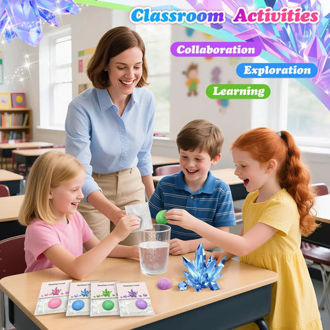 Children using Crystal Growing Science Kit For Kids 16 Piece Party Favors Totally Great For Classrooms Goodie Bags And Holiday Gifts