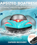18 Inch Brushless RC Boat For Lakes And Pools Big Fast Remote Control Speed Boat Up To 55 KMH With 2500mAh Battery Waterproof Design Kid And Adult Friendly HJ816 Green, demonstrating capsize recovery function on water.