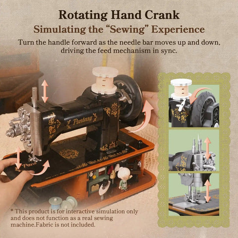 Retro Hand Crank Sewing Machine Brick Model With Functional Gear Linkage And Hidden Tailor Shop Scene, A Dope Collectible Desk Decor Piece And Dope Gift For Adults With A Cool Vintage Vibe