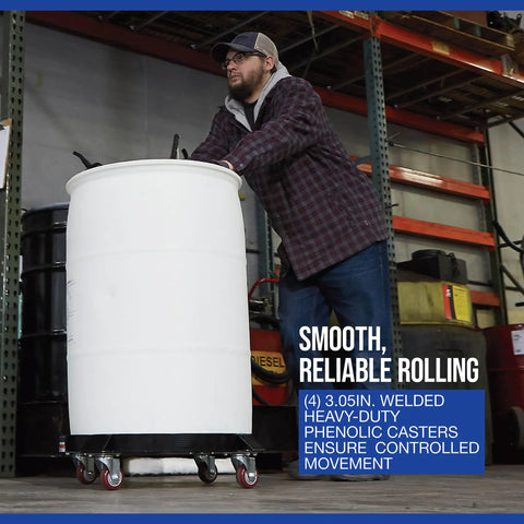 Bad Boy Heavy Duty Drum Dolly Cart Built For 55 Gallon Barrels Featuring A Knockout Nine Hundred Pound Load Capacity And Rust Resistant Powder Coated Steel Frame To Haul Oils Safely Around The Workshop With Zero Stress