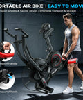 Man using Indoor Upright Air Resistance Fan Bike With Bluetooth, Infinite Air System, dual action handlebars, 350 lb capacity