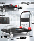 Heavy Duty Flatbed Cart With Wheel Brakes And Foldable Platform Truck dimensions showing 36x24 size and foldable design.