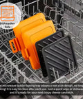 Heatwave Microwave Toastie Maker With Nonstick Tray And Panini Press Dishwasher Safe Compact 5.5x5.5 Inch Orange shown in dishwasher