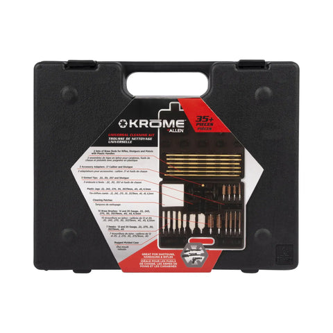 Krome Universal Gun Cleaning Kit 35 Piece Set For Rifles Shotguns And Pistols with tools displayed in a black carrying case