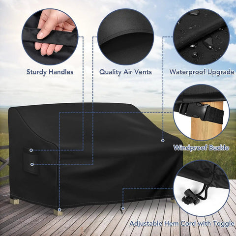 Waterproof Patio Loveseat Cover For 2 Seater Outdoor Furniture With Air Vent And Handles, black heavy duty protection.