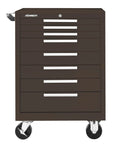 8-Drawer Industrial Tool Storage Roller Cabinet With Chest And Wheels, 27 Inch, Tan Brown Wrinkle Finish, Heavy Duty Steel With Top Edges For Contents Security, Auto Lock Drawers, Tubular Lock, Ball Bearing Slides