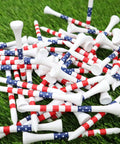Wood Golf Tees Set In 2 3/4 Inch And 3 1/4 Inch Sizes, Durable Bamboo Tees With Bright Stripes For Consistent Tee Height, USA Flag Edition