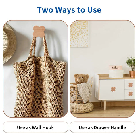 Top Shelf Four Leaf Wooden Drawer Knobs Pack Of Twelve Heavy Duty Natural Beech Wood Cabinet Pulls With Screws as wall hook and drawer handle.