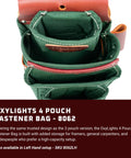 Top view of OxyLights 4 Pouch Fastener Bag Right Hand With 10 Pockets, heavy duty leather, for framing and carpentry pros.