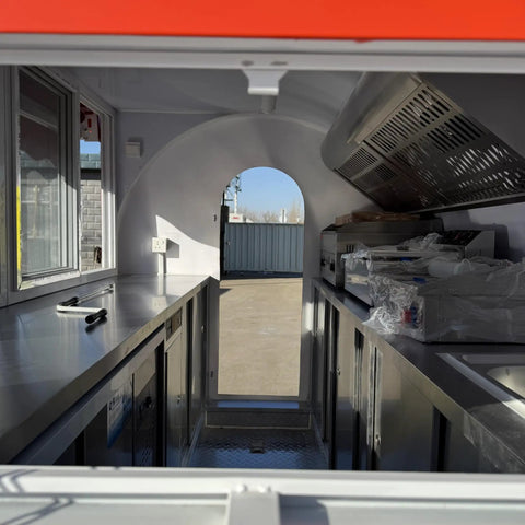 Interior view of Fully Custom Mobile Food Trailer Concession Rig With Complete Commercial Kitchen for vendors.