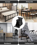 Heavy Hitter Folding Table Leg Brackets Four Pack Zero To Ninety Degree Self Locking Hinges close-up in a modern workspace.