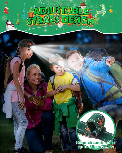 Family using Totally Rad LED Dinosaur Headlamp For Kids With Roar Sound And 3 Lighting Modes T Rex Shape outdoors