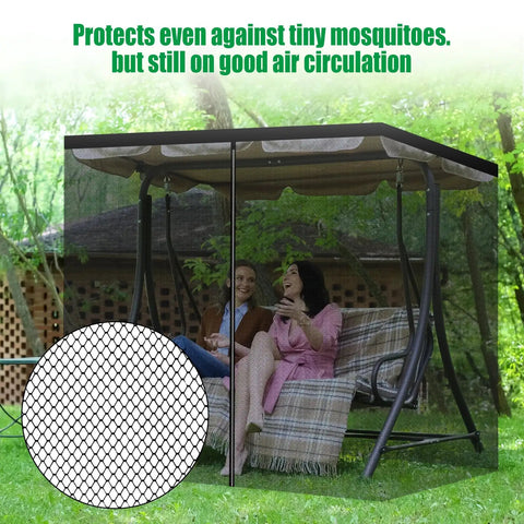 Premium Patio Swing Mosquito Netting For 2 To 3 Seater Outdoor Swing Black Mesh With Double Zipper Opening Roof Waterproof Tent