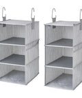 Hella Versatile Hanging Closet Organizers, 10 Pack Convertible Storage Shelves in gray, featuring two 3-tier wardrobe racks.