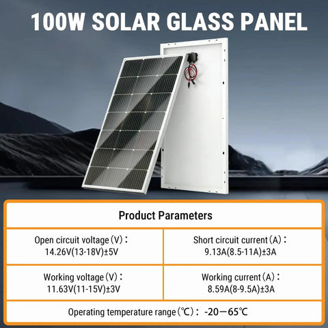 100W 12V Monocrystalline Solar Panel With 9 Busbars And A Plus Large Cell Rugged Glass Module IP65 Weather Resistant product front and back view