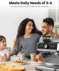 Pro Vibes Espresso Machine With Built In Burr Grinder And Milk Frother, 30 Setting Coffee Maker For Silky Lattes And Darn Good Cappuccinos in family kitchen setting with coffee.