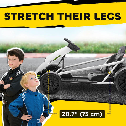 Children standing by 24V Electric Go Kart For Kids, Drift Ready Battery Powered Ride On Toy, 8.1 MPH Top Speed, stretching their legs