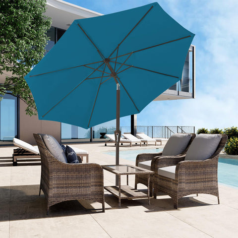 9 Foot Outdoor Patio Umbrella With Push Button Tilt And Crank Market Style Canopy 8 Sturdy Ribs UV Protection And Waterproof Fabric