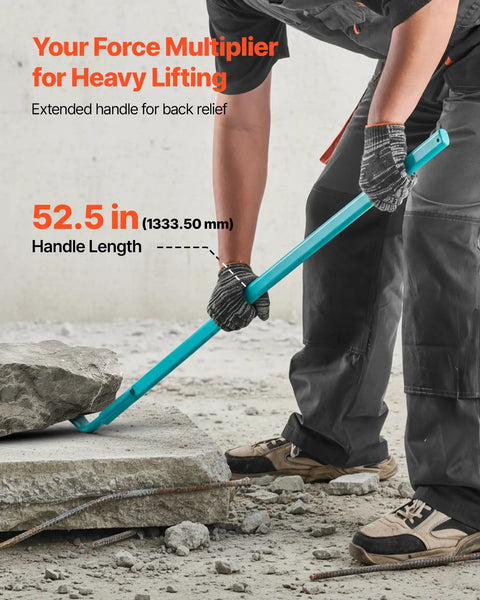 Worker using Monster Pry Bar With 52.5 Inch Carbon Steel Handle For Demolition And Concrete Teardown Heavy Duty Crowbar