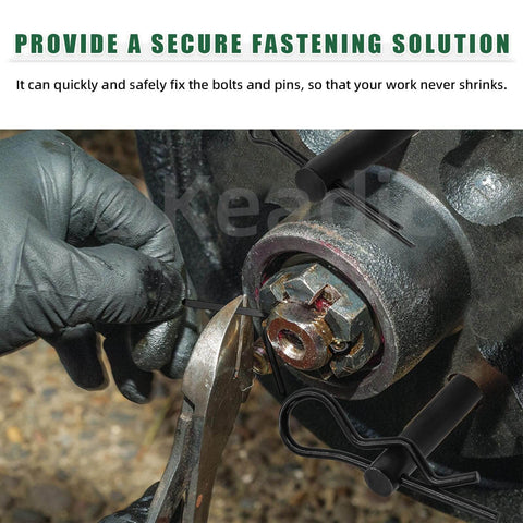 All In One 67 Piece Flat Head Cotter Pins Assortment Kit With R Clips Clevis Pins And Split Cotter Pins Stainless Steel Black Finish 11 Sizes For DIY Auto Home Improvement Projects Keadic being used in a car repair.