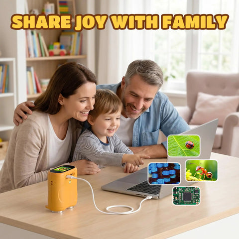 2 In 1 Digital Microscope And Telescope For Kids Portable USB STEM Toy 1000X Magnification And 10X Viewing Ideal Birthday Gift For Boys And Girls Aged 3 8 12 Explore Cells Fibers Rocks And More In A Fun Hands On Discovery Kit, family using it