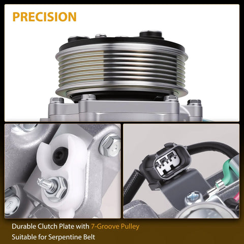 Heavy Duty Air Conditioning AC Compressor With Seven Pk Clutch Fit 2007 2011 Honda CR V And 2012 Acura RD X showing durable clutch plate and 7-groove pulley.