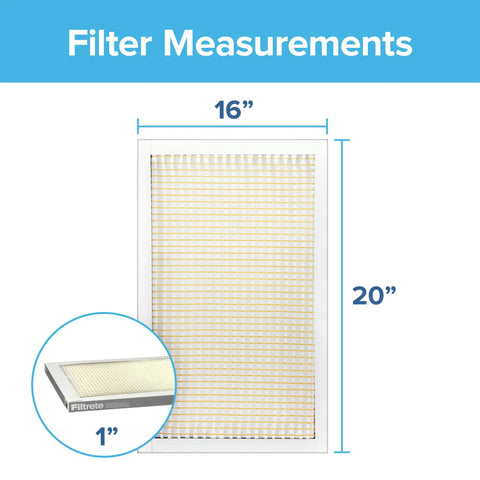 16x20x1 Air Filter MERV 5 Six Pack For Furnace And Home AC Systems with dimensions shown