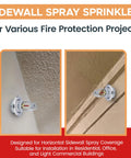 Badass Chrome Sidewall Fire Sprinkler Head With Escutcheon Horizontal Spray 1/2 Inch NPT 155F Standard Response UL Listed Heavy Duty Safety Kit Street Smart Protection, installed on ceilings.