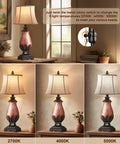 Set Of 2 Tall Farmhouse Rustic Table Lamps With Dimmable 3 Color Temperature Lighting From Warm 2700K Amber To Bright 5000K Daylight in living room