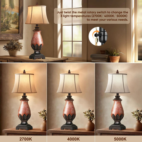 Set Of 2 Tall Farmhouse Rustic Table Lamps With Dimmable 3 Color Temperature Lighting From Warm 2700K Amber To Bright 5000K Daylight in living room