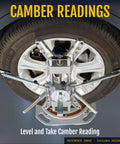 Garage Ready Camber Caster Gauge With Heavy Duty Magnetic Mount Plus Six To Minus Six Degree Range Precision Wheel Alignment Tool displaying camber readings on a wheel.