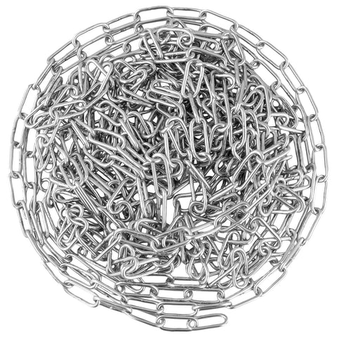 Coiled 98.4 ft stainless steel proof coil chain 2mm thick, heavy duty for guardrails and lifting, indoor outdoor use with loops