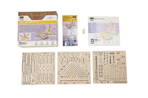 STEM Arithmetic 2 In 1 Wood Mechanical Puzzle Kit For Adults DIY Science Model Set With Augmented Reality App Learn Mechanical Adder And Multiplier Educational Engineering 3D Puzzles, wooden parts and instructions