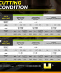 SPEED TIGER solid carbide CNC end mill cutting-condition infographic with side and slot milling charts.
