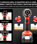 Cordless Drill Set For Makita 18V Battery Compatible, 1500 RPM Brushless Motor, front view showing user-friendly switch panel