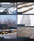 Cordless Electric Snow Shovel Kit usage on driveways, stairs, wood decks, walkways, patios, and concrete pavers
