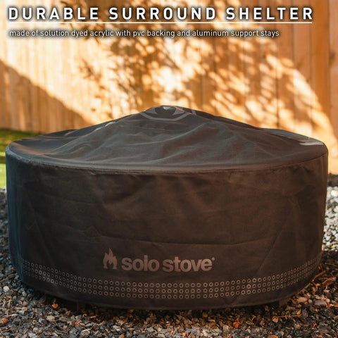 Surround Shelter Small Fire Pit Surround Cover For Heavy Duty Weatherproof Protection From Rain Snow Dust Easy Fit With Aluminum Support Stays And Solution Dyed Acrylic PVC Backing Black 20.8 By 42.5 In covering a round fire pit outdoors
