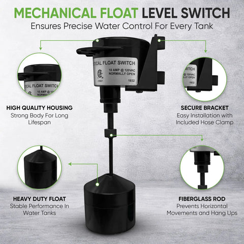 Vertical Float Switch For Sump Pumps Universal Replacement With Ten Foot Cord Water Level Control Easy Install Plug And Play