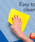 Hand cleaning Deluxe Clear Vinyl Floor Runner For Deep Pile Carpets Non Slip Stain Resistant Textured Mats Waterproof Carpet Protector 36 Inches Wide By 12 Feet Long Made In The USA with yellow cloth