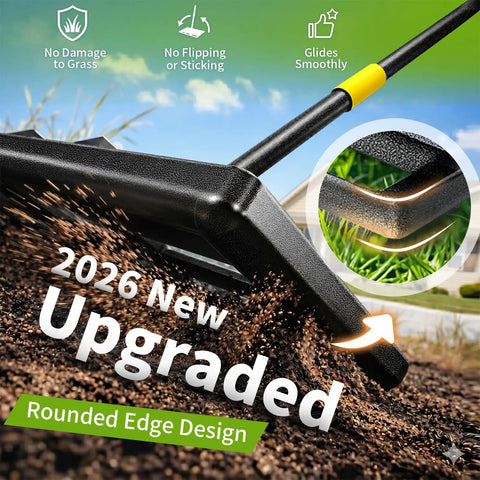 Pro Grade 6 Ft Lawn Leveling Rake with 30x10 Wide Head round edge design, no damage to grass, no flipping, smooth gliding