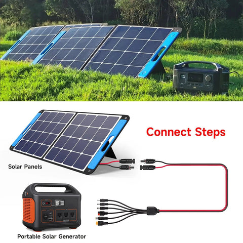 6-In-1 Solar Panel Connector Kit With 12AWG Wire To XT60 Anderson DC7909 DC6530 DC35135 And DC5521 Connectors For Portable Solar Generator shown outdoors with steps
