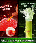 Gross Science Kit For Kids 75 Plus Experiments Slime Chemistry Set With Brain Dissection And Poop Experiments images showing brain dissection and vomit test tube.