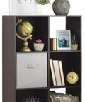 Six Cube Storage Organizer With Three Tier Stackable MDF Wood Bookcase Open Display Shelves For Living Room Bedroom And Home Office Perfect For Books Toys And All Your Stuff Espresso Finish displaying globe, lamp, and decor items