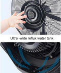 Heavy Duty Misting Pedestal Fan Delivers Badass Cooling Flow With Three Speed Levels For Gyms Workshops Or Grow Rooms detailing double ring net and water tank