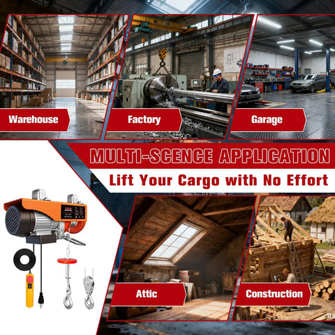 Beastly 1320 Lb Electric Hoist Winch with 13 Ft Remote Control for warehouse, factory, garage, attic, and construction use
