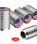 American Flag Chrome Tire Valve Stem Caps Set Silver 5 Pack With Plastic Inner Liner Dope Leak Proof And Corrosion Resistant For Cars Trucks Motorcycles SUVs And Bikes