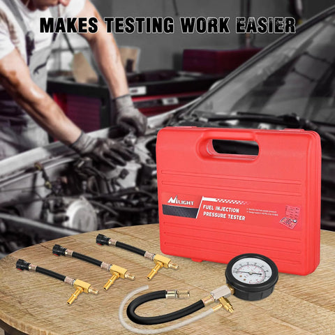 Nilight fuel pressure tester kit 4-pcs with gauge, hoses and brass fittings in red case