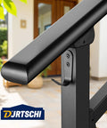 Close-up of solid wrought iron handrail for outdoor steps with secure side fence and easy install kit. Kick Your Porch Game Up With Solid Wrought Iron Handrails For Outdoor Steps Featuring Secure Side Fence And Easy Install Kit Heavy Duty Black Exterior Railing For Concrete Or Wood Stairs.