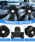 Keep Your Ride Chill With This Usb Powered Dual Head Car Fan Featuring Three Speed Settings And 360 Degree Swivel Headrest Mount For Big Airflow And Straight Up Sweet Relief On Family Trips Or Daily Commutes showing dual fans and product details.